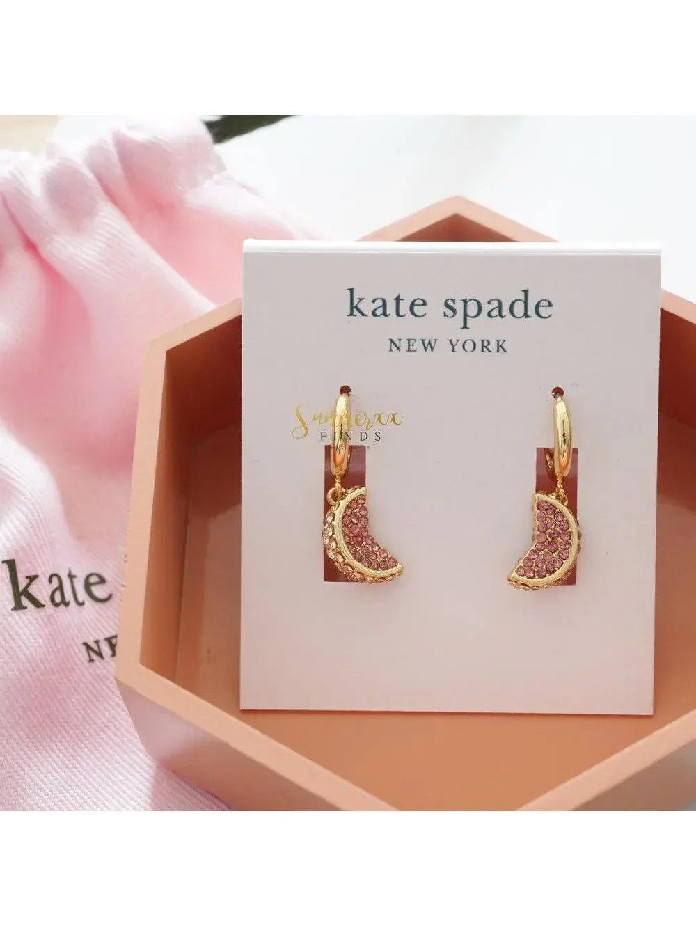 Kate Spade Fruit Salad Pave Grapefruit Huggies Earrings